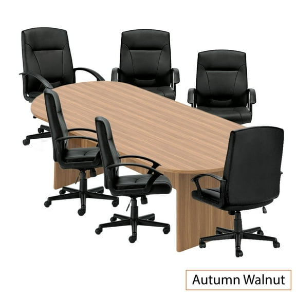 GOF 8 Ft. Walnut Conference Table with 6 Luxhide Office Chairs (G11776B) – Premium Meeting Room Set