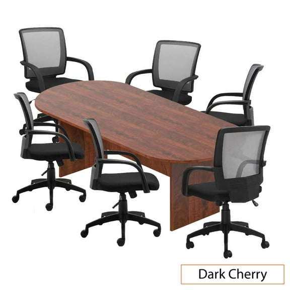 GOF 8 ft. Dark Cherry Conference Table with 6 Ergonomic Chairs (G10900B) – Modern Office Desk Set for Meetings
