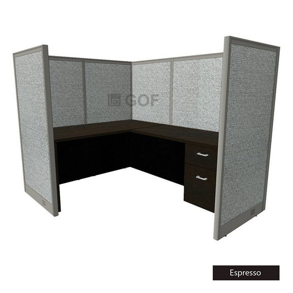 GOF Office Furniture - 1 Person Workstation, Partition Cubicle with Desk & Pedestal Set (7’D x 6’W x 6’H, Espresso)