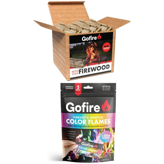 GOFIRE Mini-Oak Boxes 12x8x8 + GoFire Northern Lights Color Flames 5 Pack, for Campfires and Fireplaces