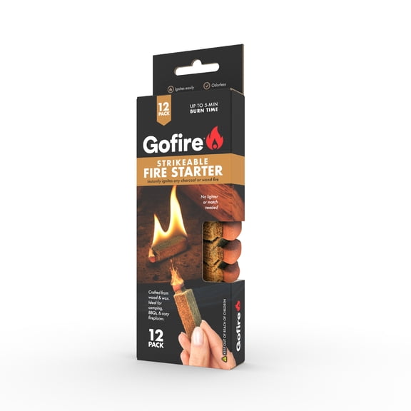 Gofire Strikable Fire Starters, 12 Pack - Easy Ignite for Camping and Barbecue
