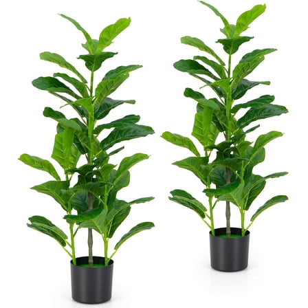 GOFLAME 2-Pack 40 Inch Artificial Fiddle Leaf Fig Tree, Tall Artificial Greenery  with 40 Leaves, Lifelike Decorative Natural Faux Tree in Pot for Indoor & Outdoor Home Office Porch Garden