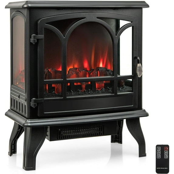 GOFLAME 23” Electric Fireplace Stove, Freestanding Fireplace Heater with 3-Level Dimmable Flame Effect and 6H Timer, Remote Control, Compact Stove Heater with Overheat Protection, 1400W