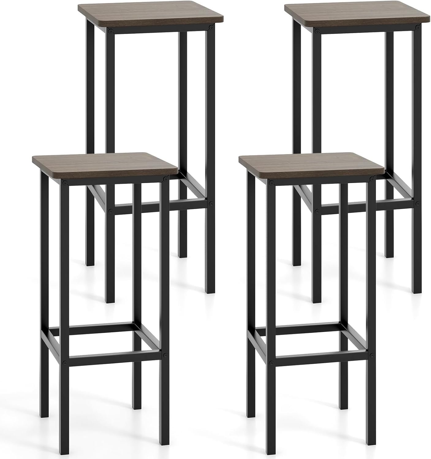 GOFLAME 26" Square Bar Stools Set of 4, Counter Height Stools with Metal Frame, Ergonomic Footrests, Farmhouse Backless Kitchen Bar Chairs for Dining Room, Living Room, Kitchen Island, Grey