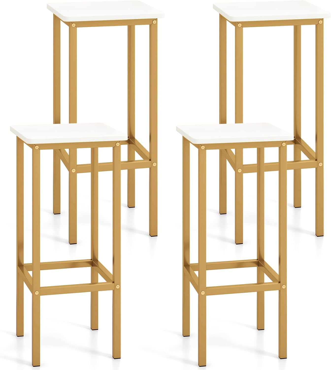 GOFLAME 26" Square Bar Stools Set of 4, Counter Height Stools with Metal Frame, Ergonomic Footrests, Modern Backless Kitchen Bar Chairs for Dining Room, Living Room, Kitchen Island, White