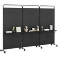 thumbnail image 1 of GOFLAME 3 Panel Room Divider with Storage Shelves, 6FT Folding Privacy Screen with Lockable Wheels, Portable Rolling Wall Divider, Freestanding Partition Screen for Room Separation, Black, 1 of 18
