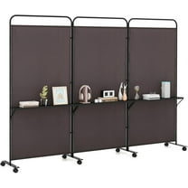 GOFLAME 3 Panel Room Divider with Storage Shelves, 6FT Folding Privacy Screen with Lockable Wheels, Portable Rolling Wall Divider, Freestanding Partition Screen for Room Separation, Brown