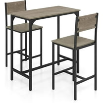 GOFLAME 3-Piece Bar Table Set, Counter Height Pub Table & 2 Barstools with Metal Frame,  Space Saving Dining Set for Kitchen, Dining Room, Bistro, Restaurant, Small Space, Grey