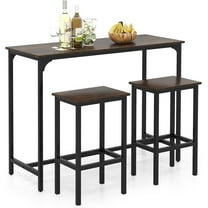 GOFLAME 3-Piece Bar Table Set, Counter Height Kitchen Table and 2 Stools with Metal Frame, Rectangular Pub Table Set for Dining Room, Breakfast Nook, Small Space, Rustic Brown