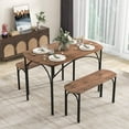 thumbnail image 1 of GOFLAME 3-Piece Dining Table Set for 4, Wooden Kitchen Table and 2 Benches Set with Metal Frame, Space-Saving Dinette Set for Living Room, Dining Room, Breakfast Nook, Small Space, 1 of 9