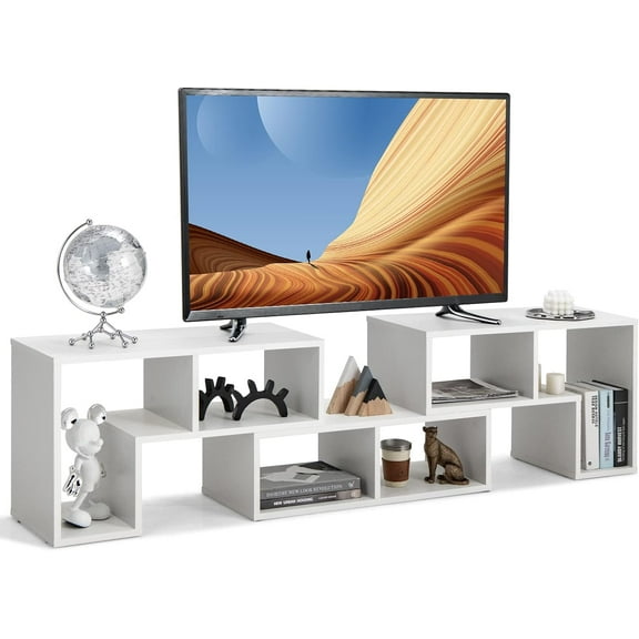 GOFLAME 3 Pieces TV Console Stand, Modern Entertainment Center for 50 55 60 65 Inch Flat Screen TV, Free Combination Bookcase for Storage & Display, Suitable for Living Room, Bedroom (White)