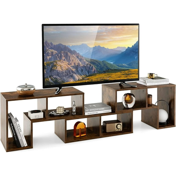 GOFLAME 3 Pieces TV Console Stand, Modern Entertainment Center for 50 55 60 65 Inch Flat Screen TV, Free Combination Bookcase for Storage & Display, Suitable for Living Room, Bedroom (Brown)
