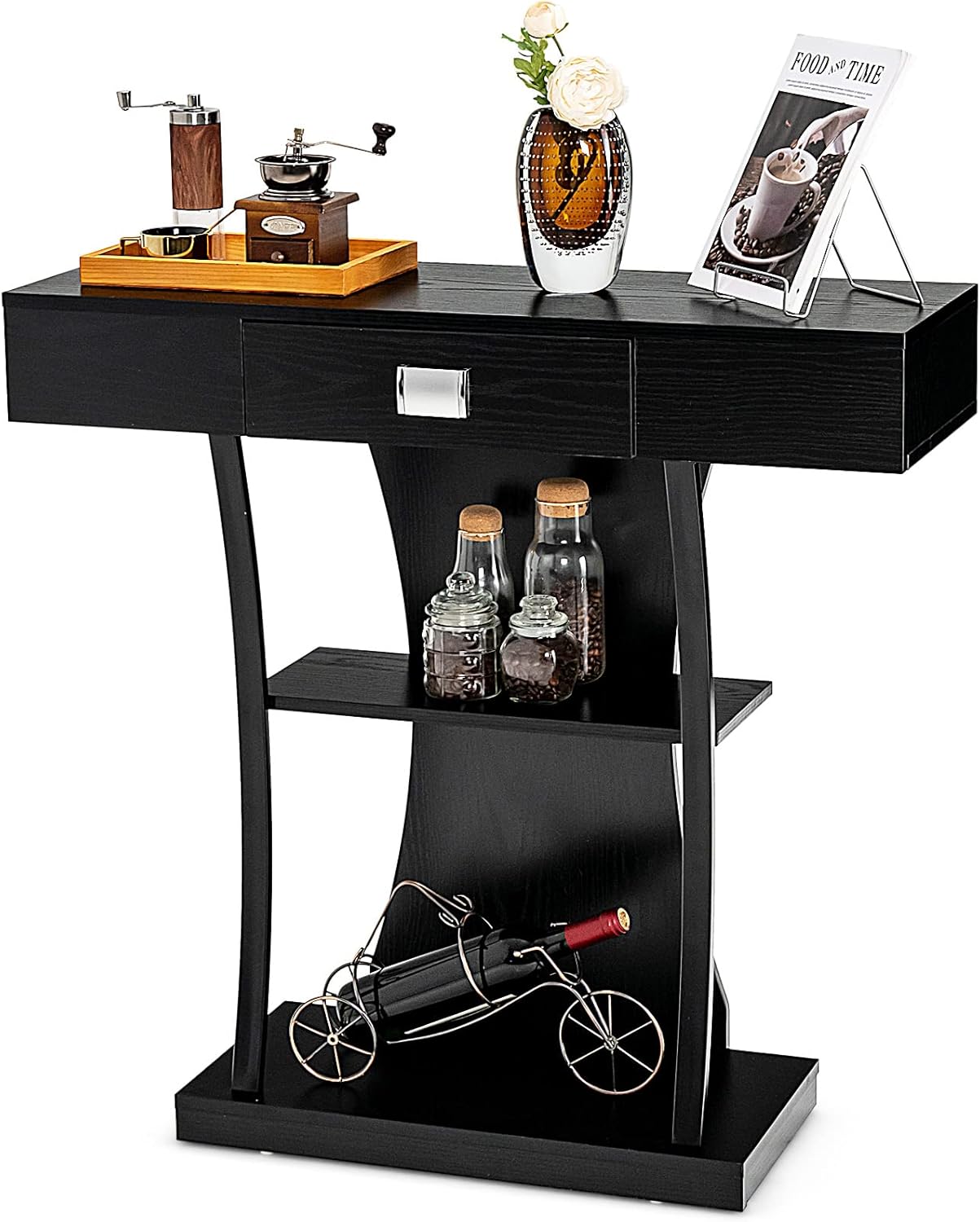 GOFLAME 3-Tier Console Table with Shelves, Wooden Entryway Table with ...