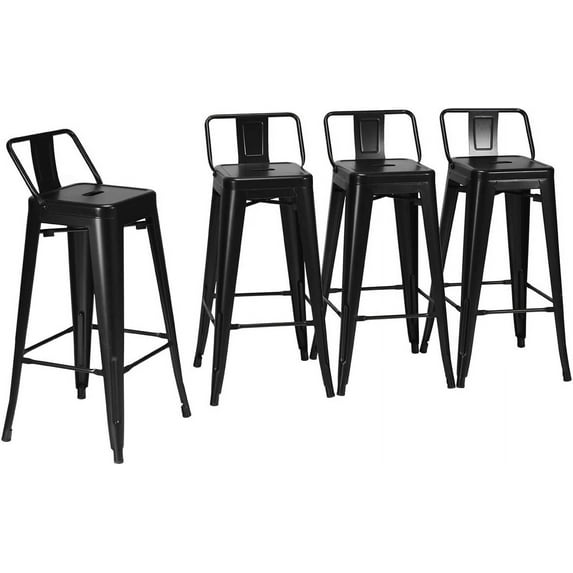 GOFLAME 30" Metal Bar Stools Set of 4, Industrial Cafe Side Chairs with Removable Back and Rubber Feet, Stackable Counter Stool for Bistro, Cafe, Kitchen, Living Room, Black