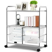 GOFLAME 4-Drawer Rolling Storage Cart with 2 Shelves, Mobile Utility Cart with Removable Drawers and Metal Frame, Art Craft Drawer Cart with Lockable Wheels for Home, Office, School, Studio, Clear