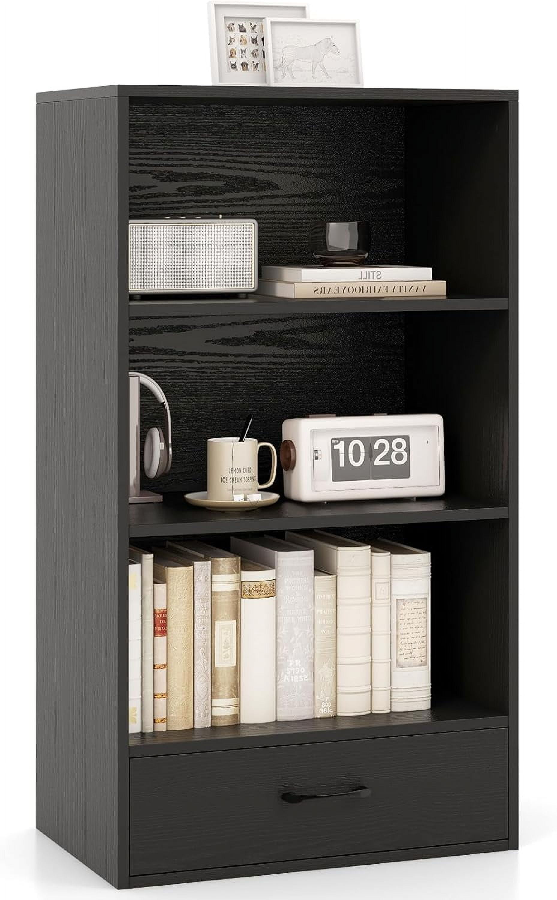 GOFLAME 4-Tier Bookcase with Storage Drawer, Modern Tall Bookshelf with ...