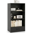 thumbnail image 1 of GOFLAME 4-Tier Small Bookcase with Storage Drawer, 42.5” Wood Bookshelf with 3 Open Shelves, Modern, Standing Organizer Storage Cabinet for Living Room, Home Office, Study, Black, 1 of 18