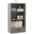 thumbnail image 1 of GOFLAME 4-Tier Small Bookcase with Storage Drawer, 42.5” Wood Bookshelf with 3 Open Shelves, Modern, Standing Organizer Storage Cabinet for Living Room, Home Office, Study, Gray, 1 of 18