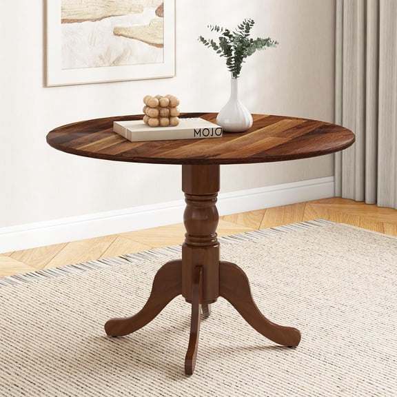 40” Round Dining Table for 4 People, Wooden Kitchen Table with Curved Trestle Legs, Large Dinner Table for Kitchen, Dining Room, Living Room, Restaurant, Walnut