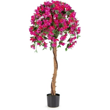 GOFLAME 53" Artificial Bougainvillea Tree, Faux Silk Flower  in Pot with 576 Flowers & 288 Leaves, Indoor Outdoor Fake Bougainvillea for Home, Office and Garden Decor, Red