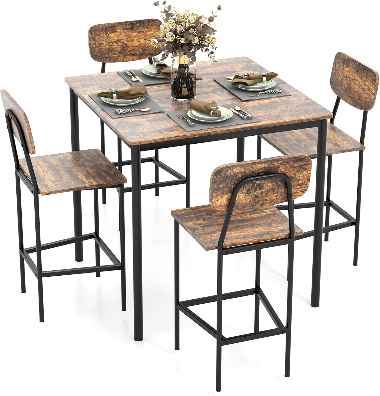 Square Breakfast Table Set GOFLAME 5Piece Dining Table Set for Small Space, Kitchen Table and