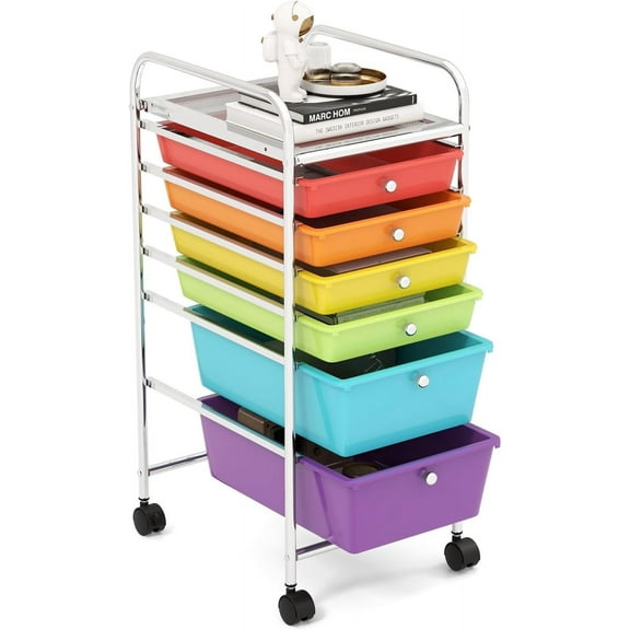 GOFLAME 6-Drawer Rolling Storage Cart, Multifunctional Art Craft Organizer Cart, Mobile Utility Storage Cart with Removable Drawers & Lockable Wheels, Craft Cart for Home Office, School, Multicolored