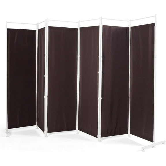 GOFLAME 6 Ft Room Divider, 6 Panel Folding Wall Divider, Freestanding Partition with Adjustable Foot Pads, Perfect Privacy Screen for Home Office, Brown