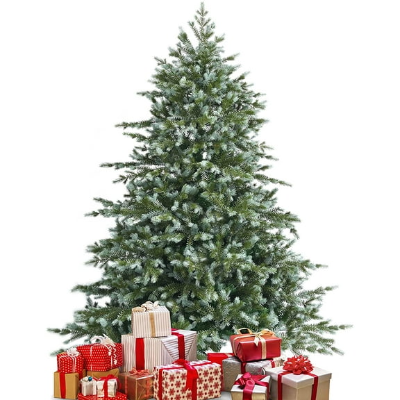 GOFLAME 6 ft Christmas Artificial Tree, Unlit PVC & PE Xmas Tree Hinged Tree w/ 892 Lifelike Branch Tips & Foldable Metal Stand to Cheer up Holiday Festival Atmosphere