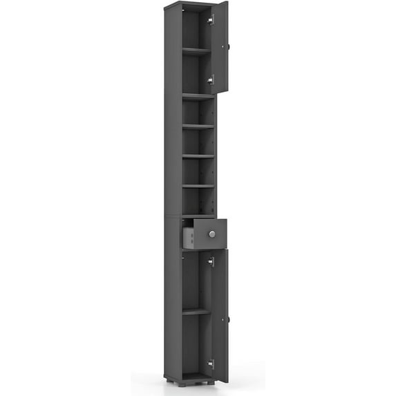 GOFLAME 71" Tall Narrow Storage Cabinet, Bathroom Cabinet with 1 Drawer 2 Doors and 4 Open Shelves, Slim Bathroom Storage Cabinet for Home, Small Space, Grey