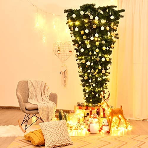 GOFLAME 7ft Upside Down Christmas Tree, Artificial Christmas Tree with GOFLAME 7ft Upside Down Christmas Tree, Artificial Christmas Tree with