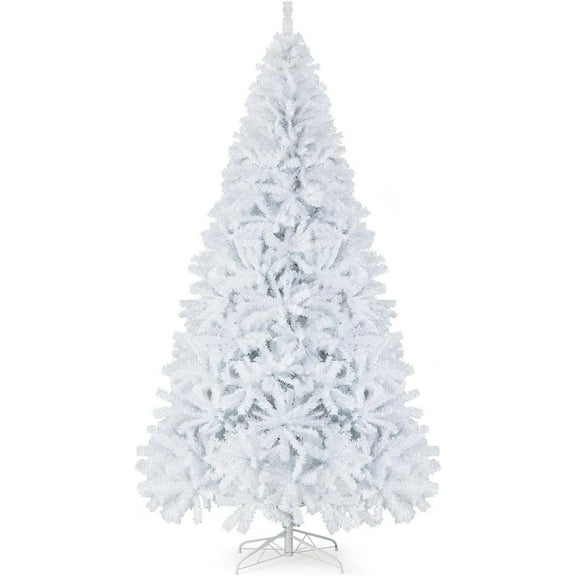 GOFLAME 9FT White Christmas Tree, Artificial Hinged Christmas Tree with 2132 PVC Branch Tips and Folding Metal Stand, Indoor Outdoor Xmas Decoration Tree for Home Office Party, Easy Setup