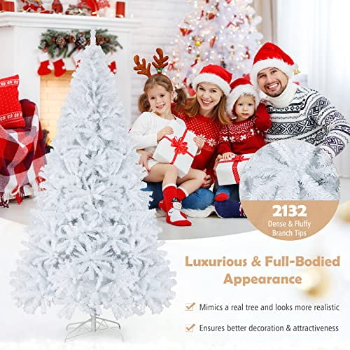 GOFLAME 9FT White Christmas Tree, Artificial Hinged Christmas Tree with ...