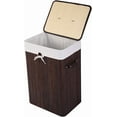 thumbnail image 1 of GOFLAME Bamboo Laundry Hamper Portable, Dirty Clothes Storage Basket with Lid and Removable Liner, Large Storage Clothes Bin with Handles, Suitable for Bedroom, Bathroom (Brown), 1 of 18