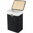 thumbnail image 1 of GOFLAME Bamboo Laundry Hamper Portable, Dirty Clothes Storage Basket with Lid and Removable Liner, Large Storage Clothes Bin with Handles, Suitable for Bedroom, Bathroom (Black), 1 of 19