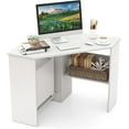 thumbnail image 1 of GOFLAME Corner Desk with Storage Shelves, Triangular Computer Desk with Cable Management Holes, Laptop Workstation for Small Space, Makeup Vanity Desk for Living Room, Study, White, 1 of 9