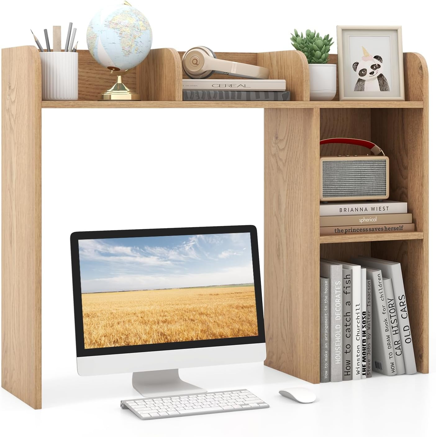 GOFLAME Desk Bookshelf, Wood Desk Hutch with 5 Shelves, Computer Table ...