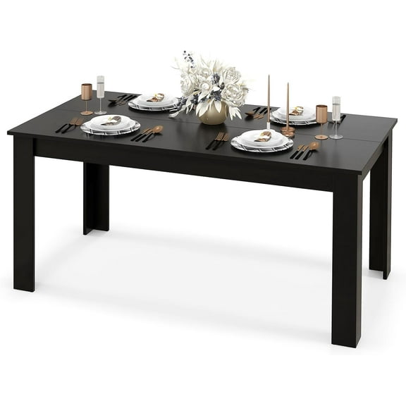 GOFLAME Dining Table for 4-6 People, 63” Modern Kitchen Table with L-Shaped Legs, 330 lbs Weight Capacity, Large Wooden Rectangular Dinner Table for Dining Room, Living Room, Black