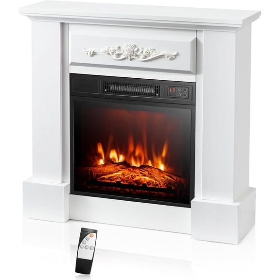 GOFLAME Electric Fireplace with Mantel, 1400W Freestanding Mantel Fireplace Heater with Remote Control, 3 Flame Brightness, Thermostat, 6H Timer, Overheat Protection, CSA Certified (White)