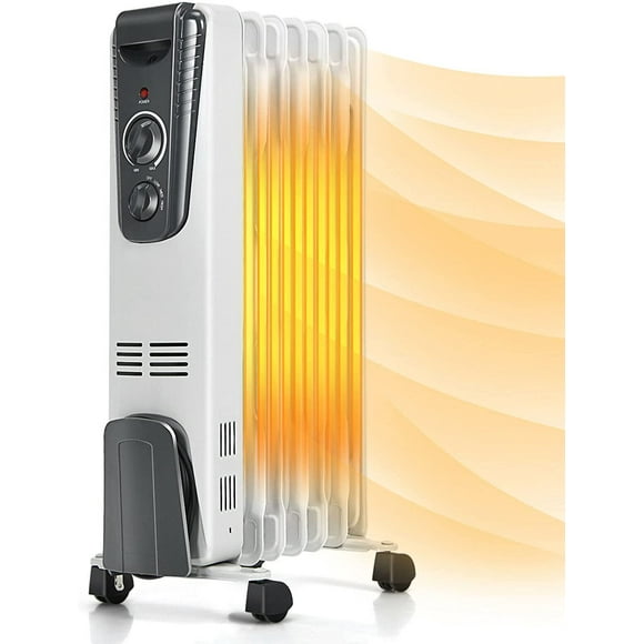 GOFLAME Electric Oil Filled Radiator Heater with Wheels, Portable Space Heater with Adjustable Thermostat, Tip-over & Overheated Protection, Energy Saving Mini Heater for Home and Office, 1500W