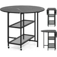 thumbnail image 1 of GOFLAME Folding Dining Table, Mobile Round Extendable Kitchen Table with 2-Tier Storage Shelves, 2 Lockable Wheels, Space Saving Collapsible Drop Leaf Dinner Table for Dining Room, Small Space, Black, 1 of 18