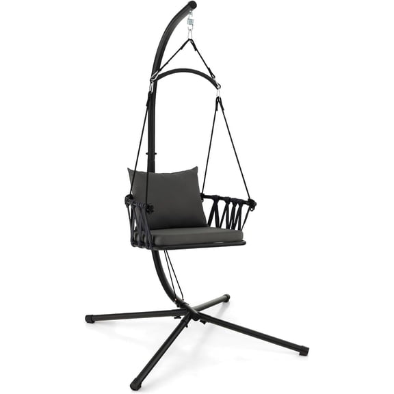 GOFLAME Hanging Swing Chair with Stand, Patio Hammock Chair with Comfortable Seat & Back Cushions for Indoor Outdoor, Heavy Duty Hanging Chair for Patio Yard Garden