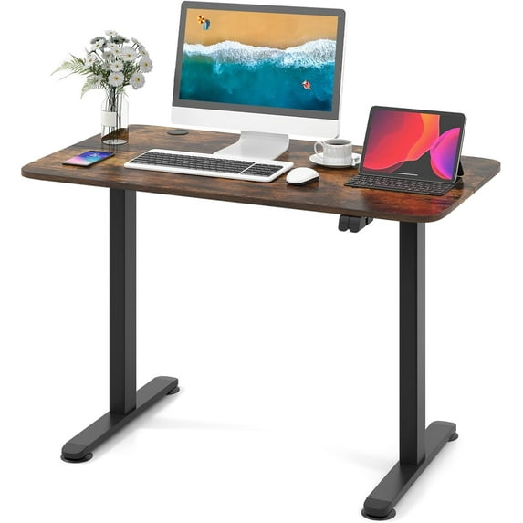 GOFLAME Height Adjustable Electric Standing Desk, 44 x 24 Inches Sit to Stand Computer Workstation with Cable Management Hole, Ergonomic Stand up Desk with Splice Board for Home Office, Rustic Brown
