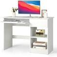 thumbnail image 1 of GOFLAME Home Office Desk with Drawer, Wooden Storage Computer Desk with Keyboard Tray & Adjustable Shelves, Executive Table Makeup Vanity Table Desk for Bedroom, Small Space, Black, 1 of 17