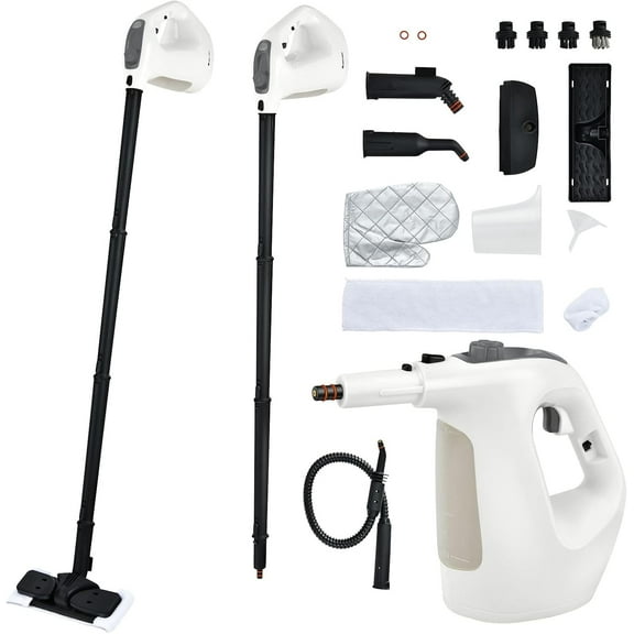 GOFLAME Multipurpose Handheld Steam Cleaner, 1400W Pressurized Steamer with 17 Pieces Accessory Set, 350 ml Portable Steam Mop for Home, Floor, Carpet, Window, Car (Grey)