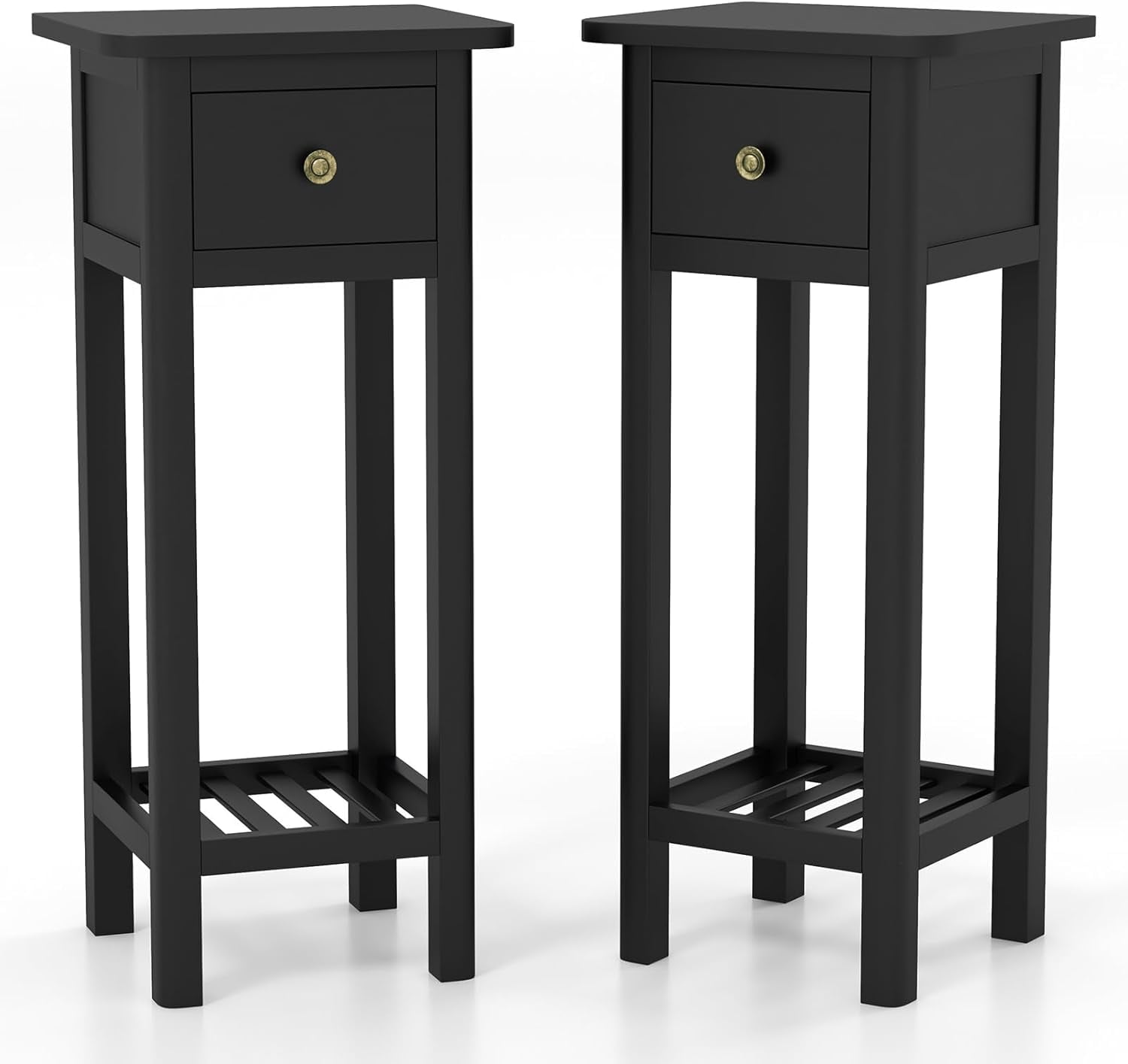 GOFLAME Narrow Side Table Set of 2, Small End Table with Drawer &amp; Shelf ...