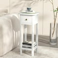 thumbnail image 1 of Narrow Side Table, Small End Table with Drawer & Shelf, Farmhouse Acacia Wood Tall Sofa Side Table, Slim Nightstand Bedside Table for Small Space Living Room, No Assembly, White, 1 of 9