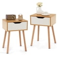 thumbnail image 1 of GOFLAME Nightstand Set of 2 with Drawer, Mid Century Modern Bedside Table with Storage, Compact Side Table with Solid Beech Wood Legs, Small End Table for Bedroom, Natural, 1 of 10