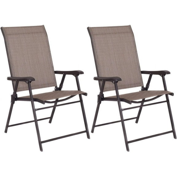 GOFLAME Patio Chairs Folding Sling Back Chairs, Portable Furniture Chairs Indoor Outdoor for Camping Garden Pool Beach, Set of 2