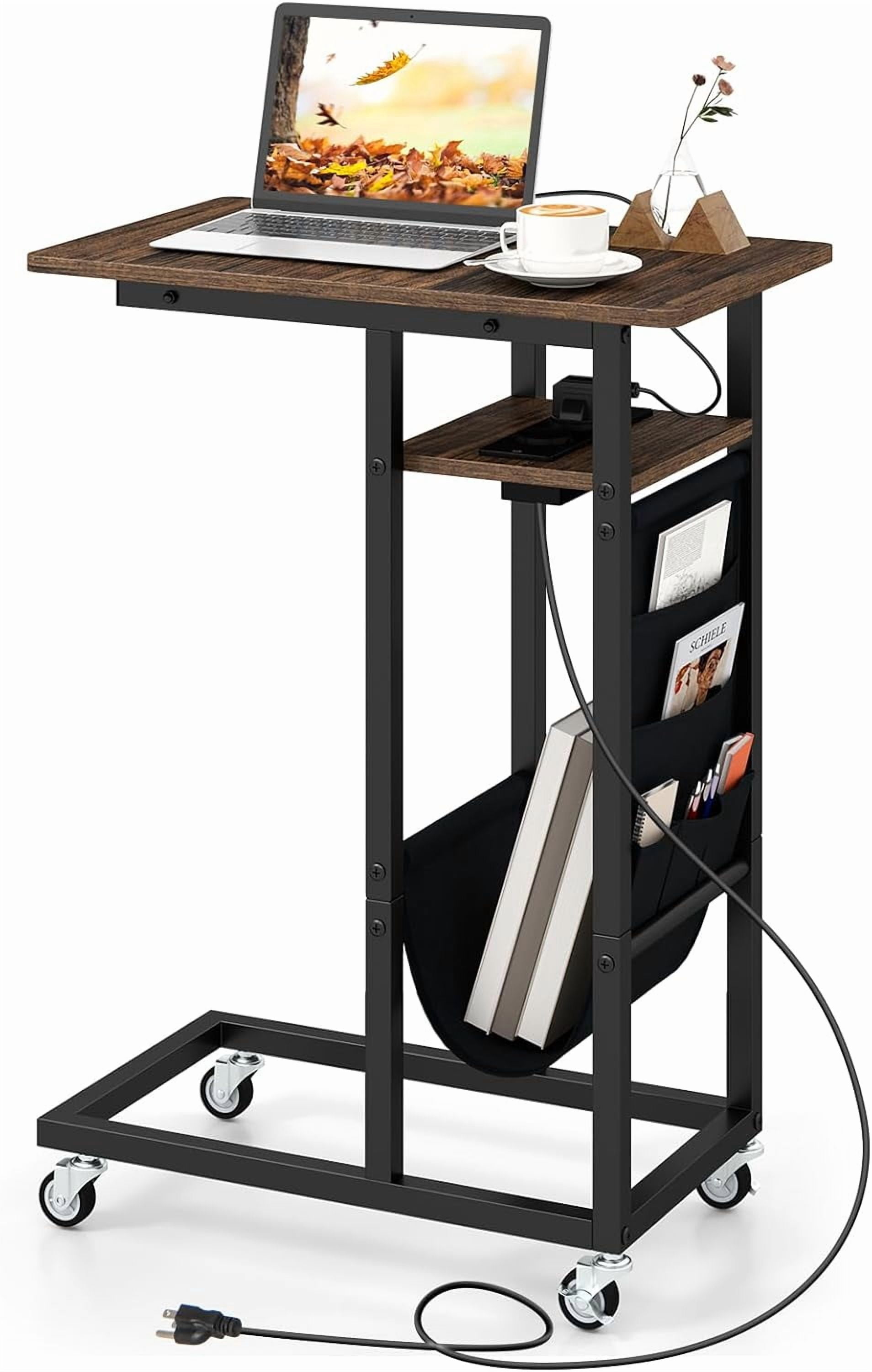 GOFLAME Rolling C-Shaped End Table with Charging Station, Sofa Side ...