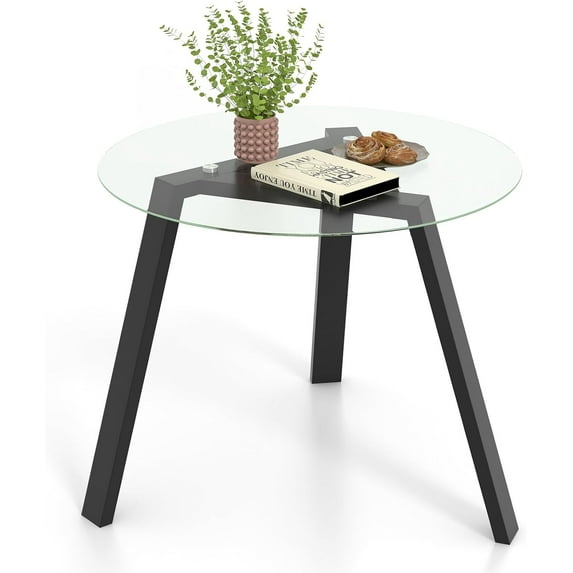 GOFLAME Round Glass Dining Table for 4, 36” Circle Kitchen Table with Tempered Glass Tabletop and Rubber Wood Legs, Modern Coffee Table, Dinner Table for Living Room, Small Spaces, Black